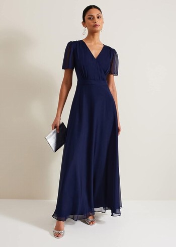 Phase Eight Arwen Silk Dress Navy Canada | SBHUTZ-864